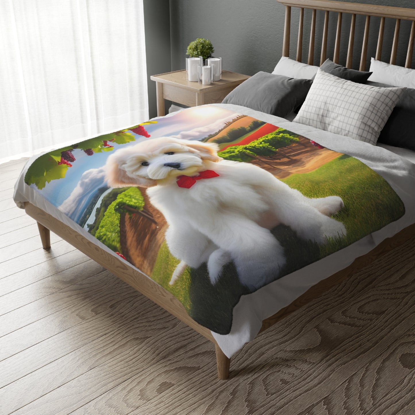 Doodle Puppy Vineyard - Velveteen MINKY Blanket (Two sided Print) - Nice!