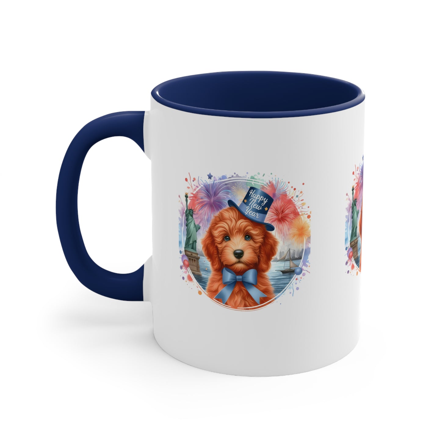 Apricot Doodle Happy New Year - Accent Coffee Mug, 11oz