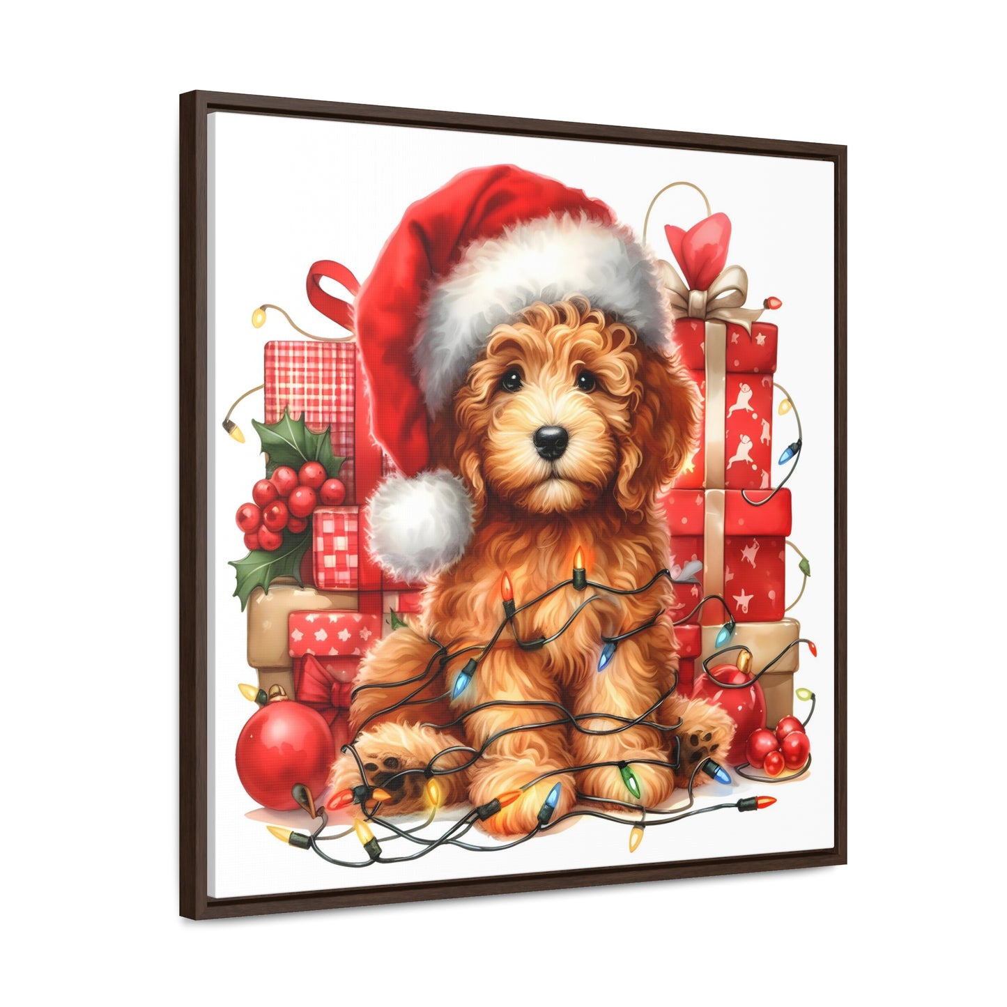 Christmas Lights Doodle - Wooden Gallery Canvas - Square Frame - Nice!