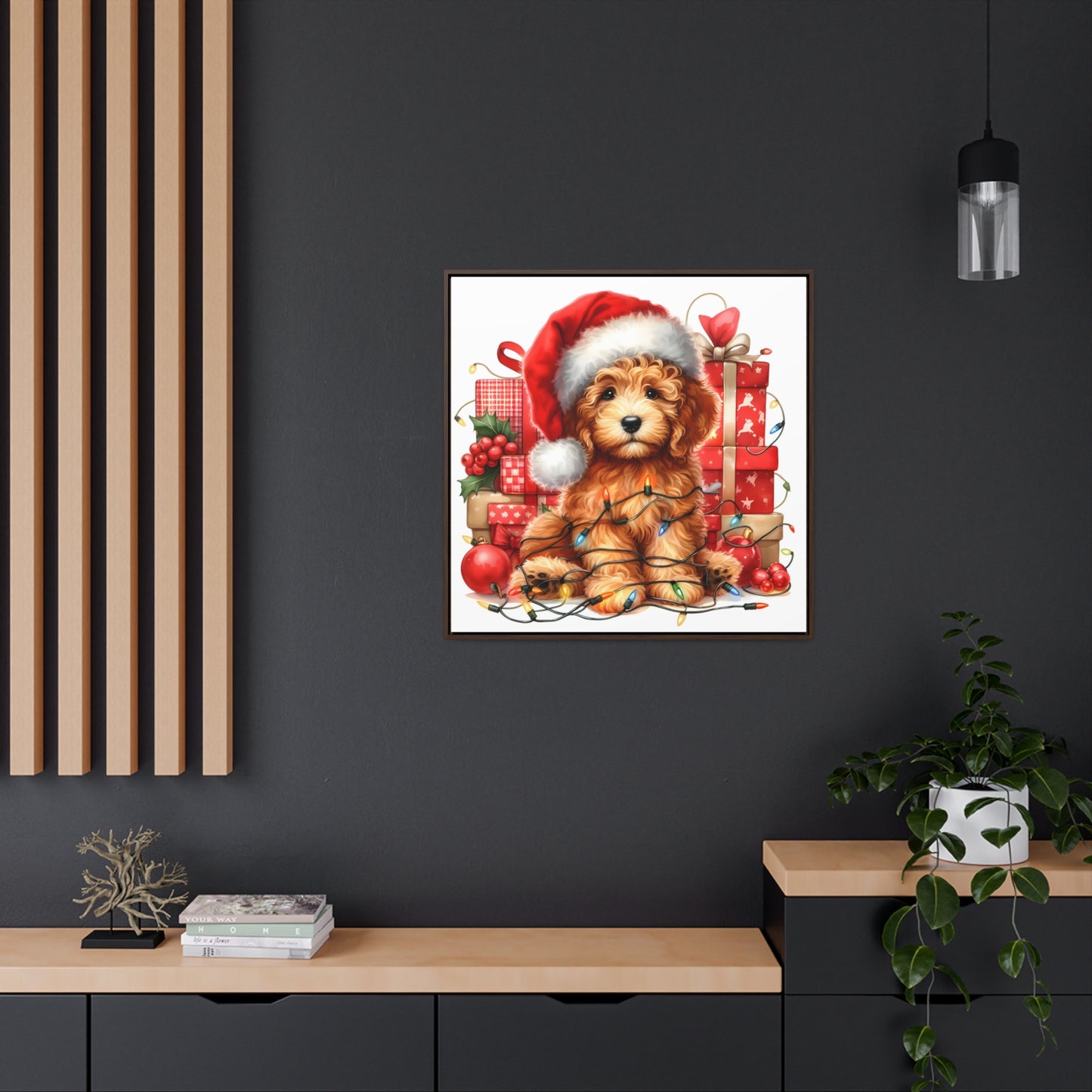 Christmas Lights Doodle - Wooden Gallery Canvas - Square Frame - Nice!
