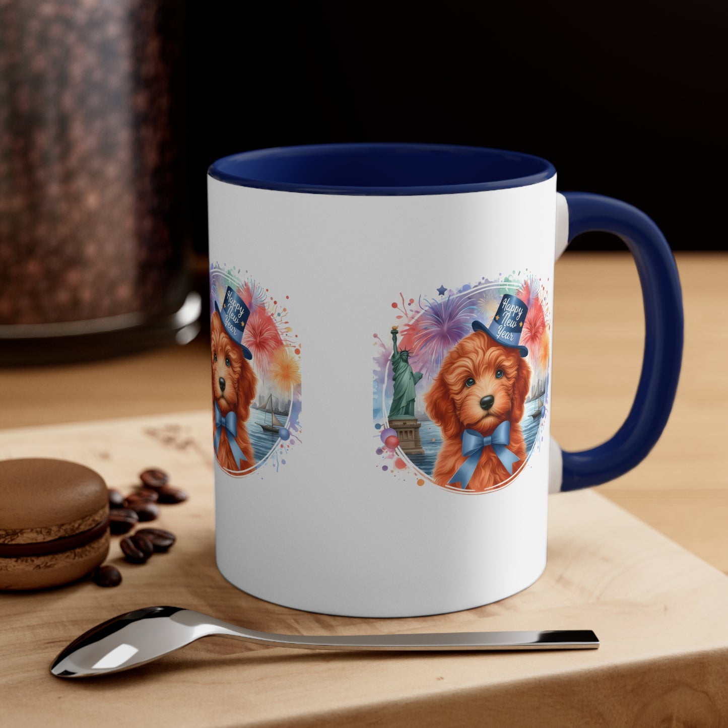 Apricot Doodle Happy New Year - Accent Coffee Mug, 11oz