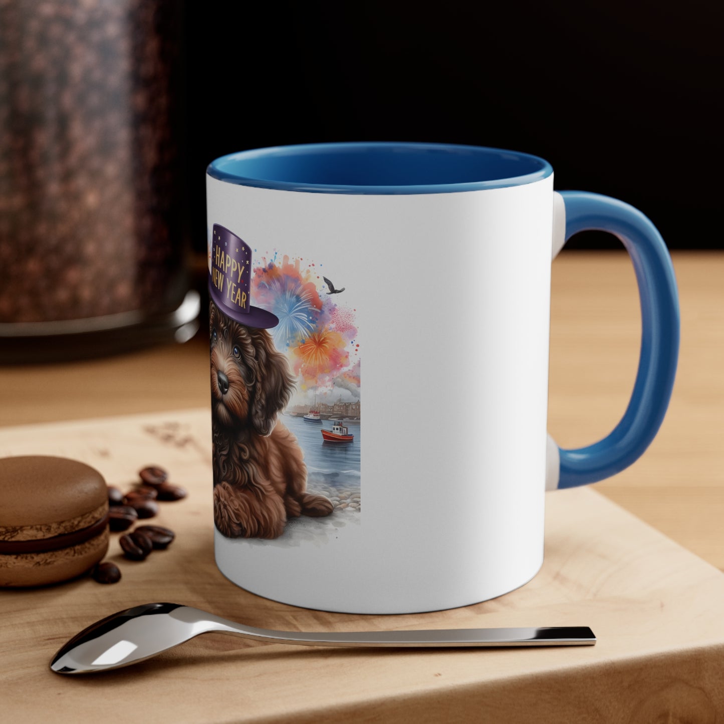 Chocolate Brown Happy New Year Doodle - Accent Coffee Mug, 11oz