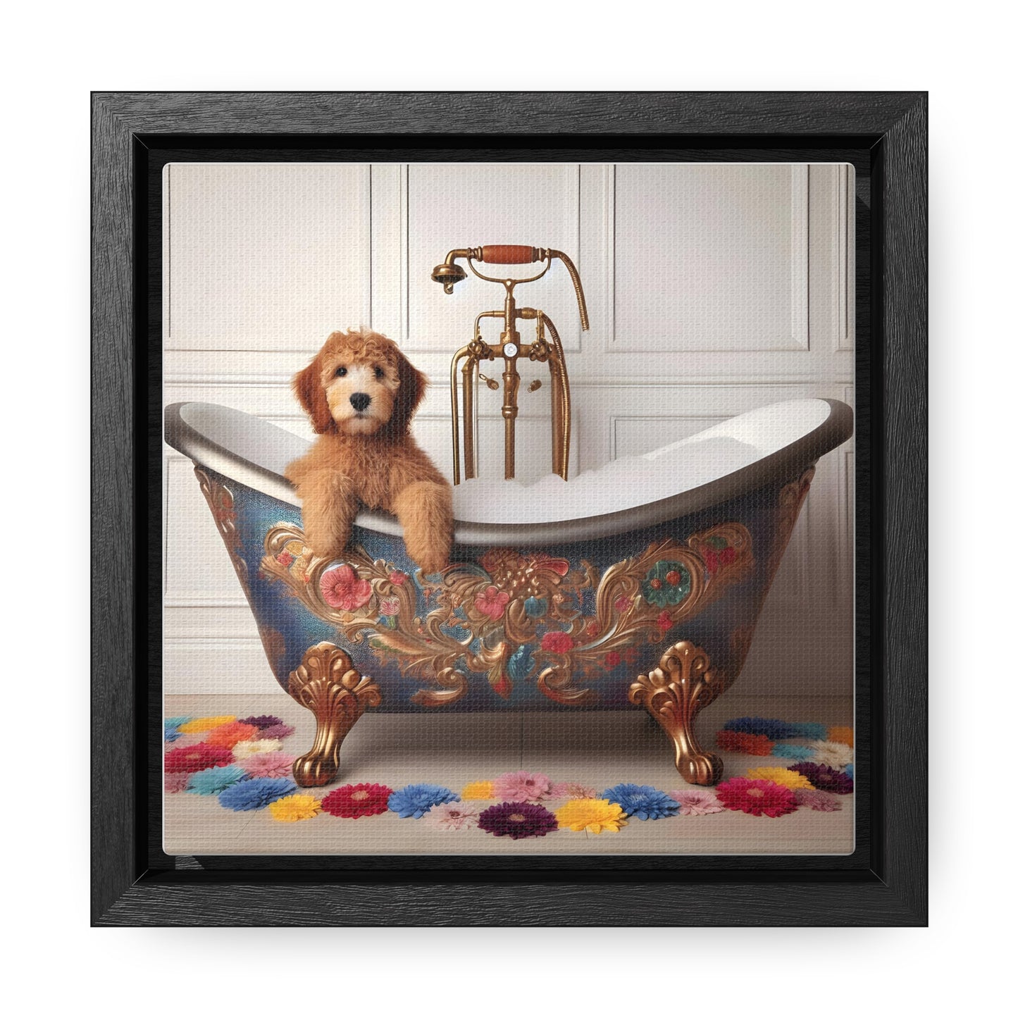 Apricot Doodle Puppy Gallery Canvas Picture - Wooden Square Frame - Nice!