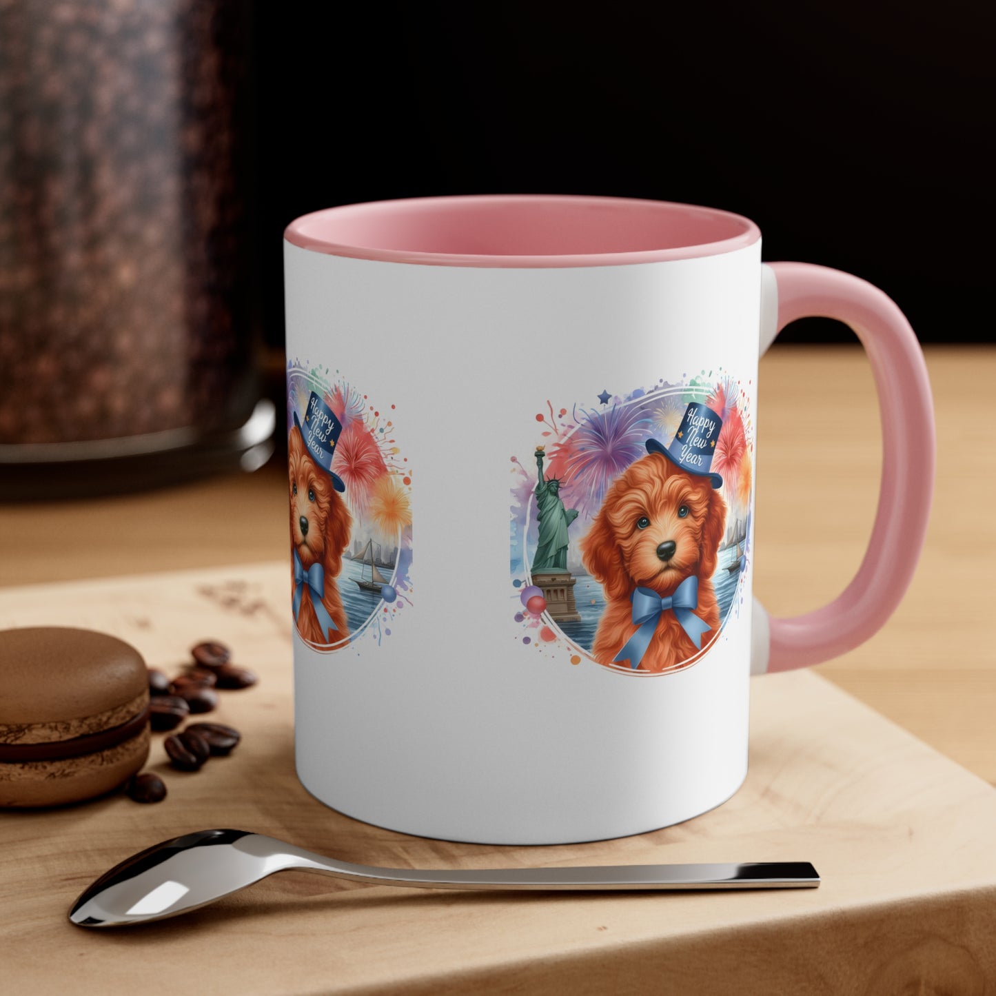 Apricot Doodle Happy New Year - Accent Coffee Mug, 11oz