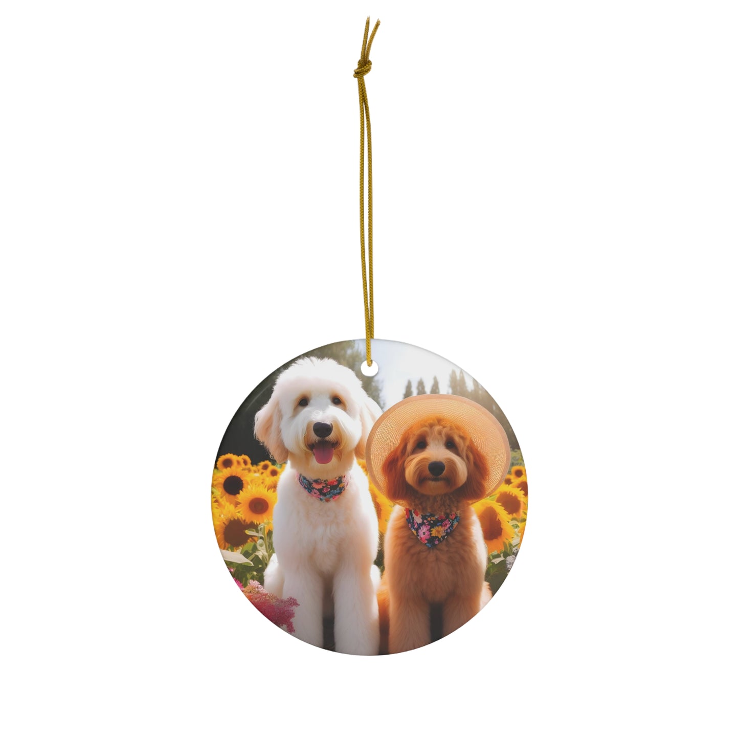 Sunflower Doodles White and Apricot Ceramic Ornament, 4 Shapes