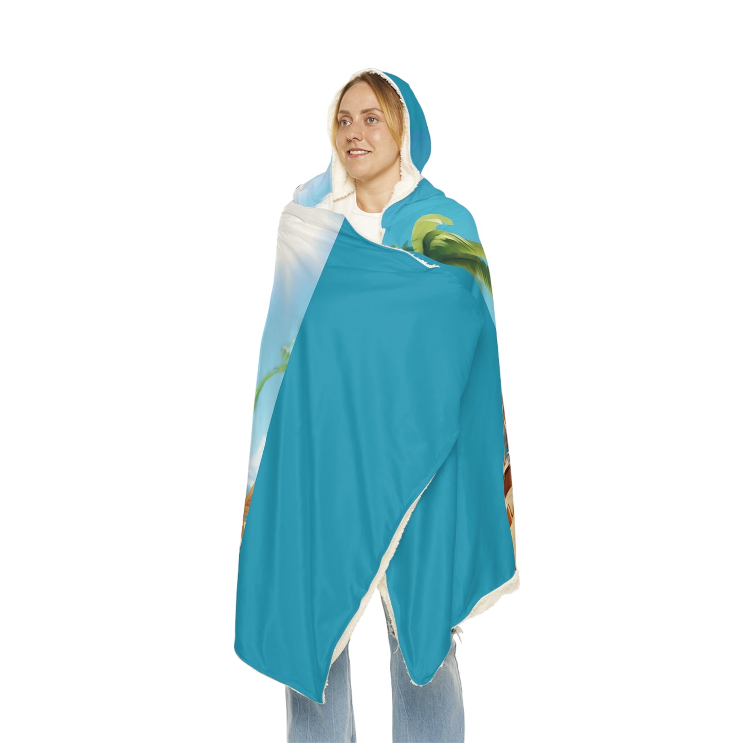 White Doodle Puppy Cartoon Inspired Hooded Snuggle Blanket