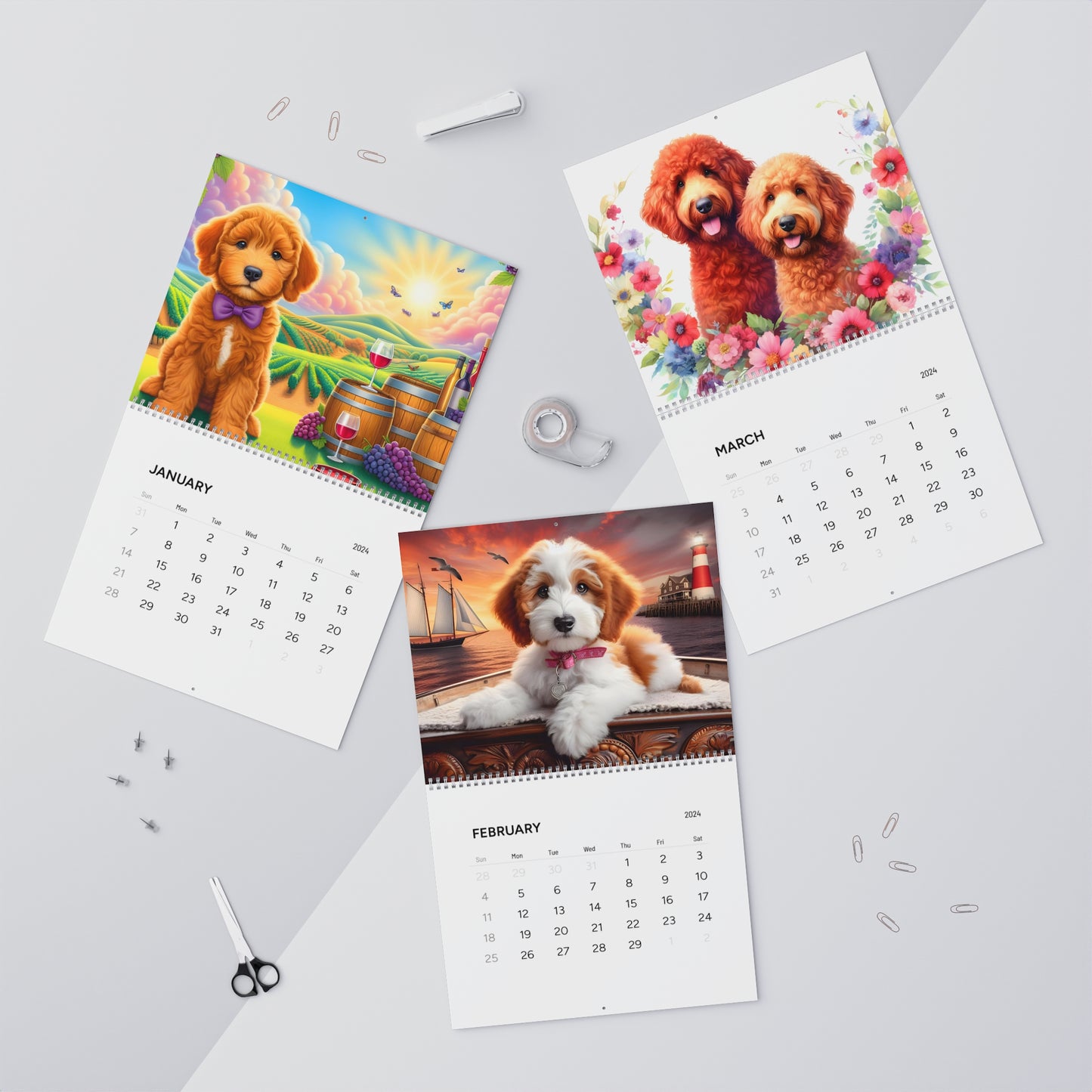 Apricot & Red Doodles - Wall Calendars (2025)