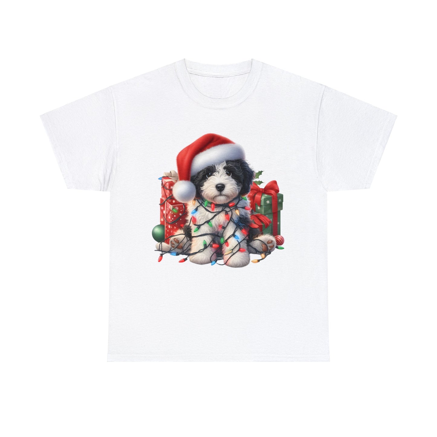 Black & White Christmas Doodle - Adult Unisex Gildan Heavy Cotton T Shirt