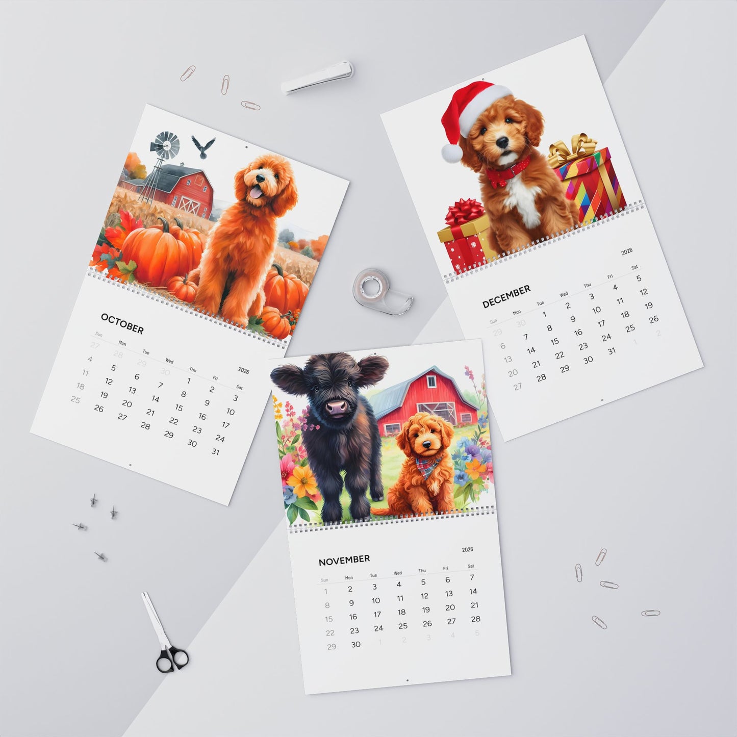 Apricot & Red Doodles - Wall Calendars (2026)