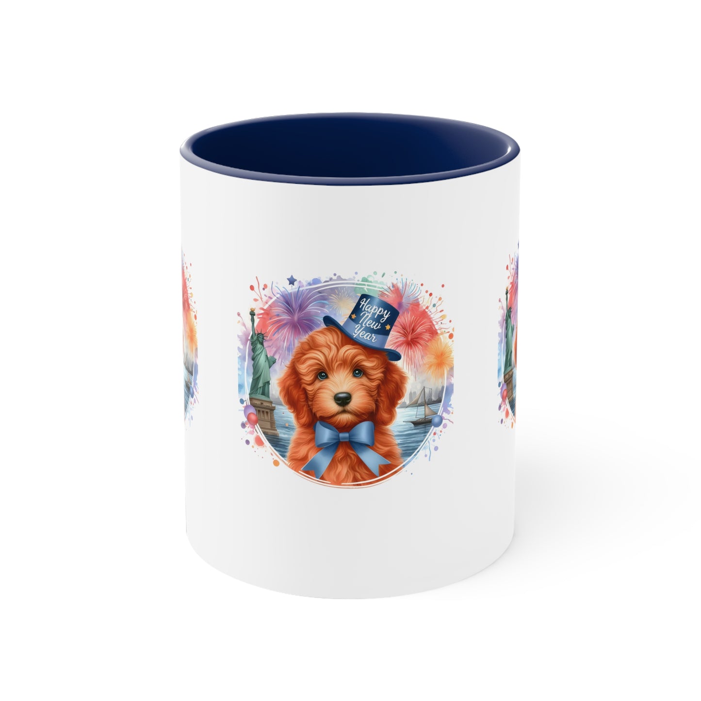 Apricot Doodle Happy New Year - Accent Coffee Mug, 11oz