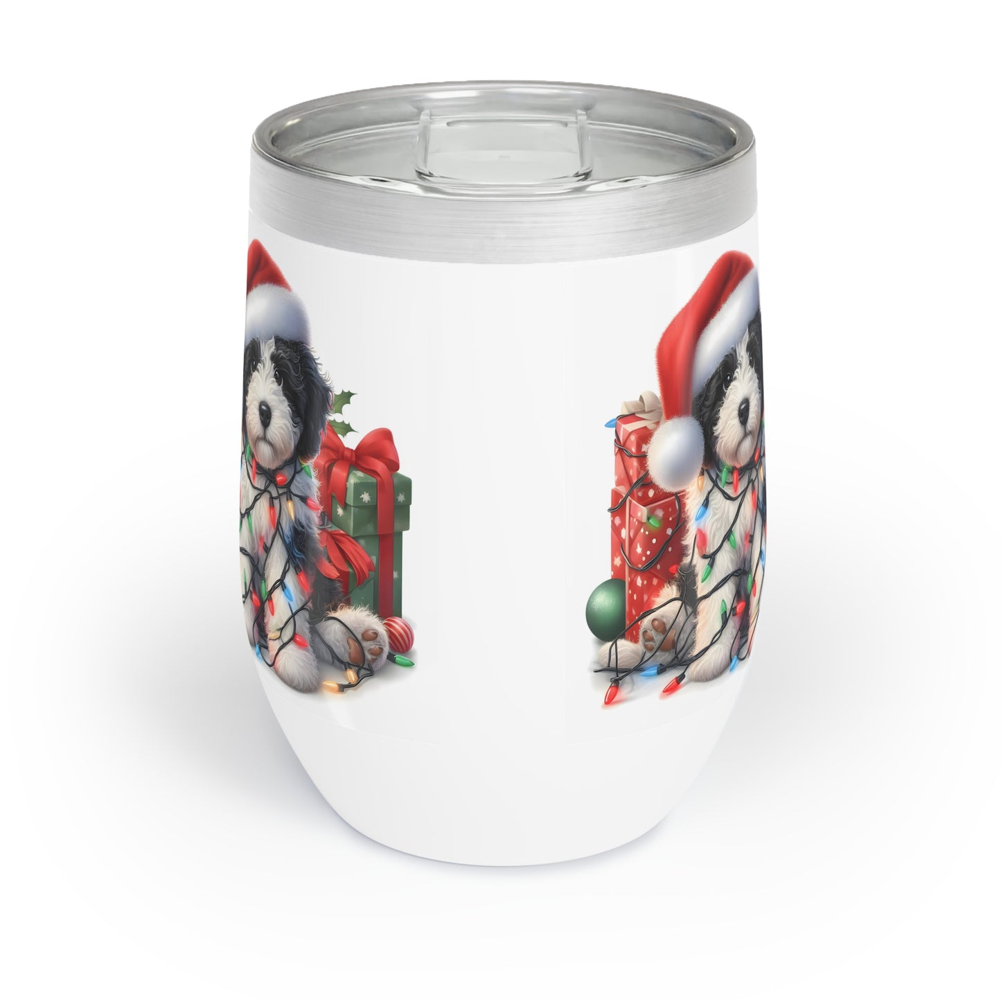 Black & White Doodle Christmas Puppy - Chill Wine Tumbler