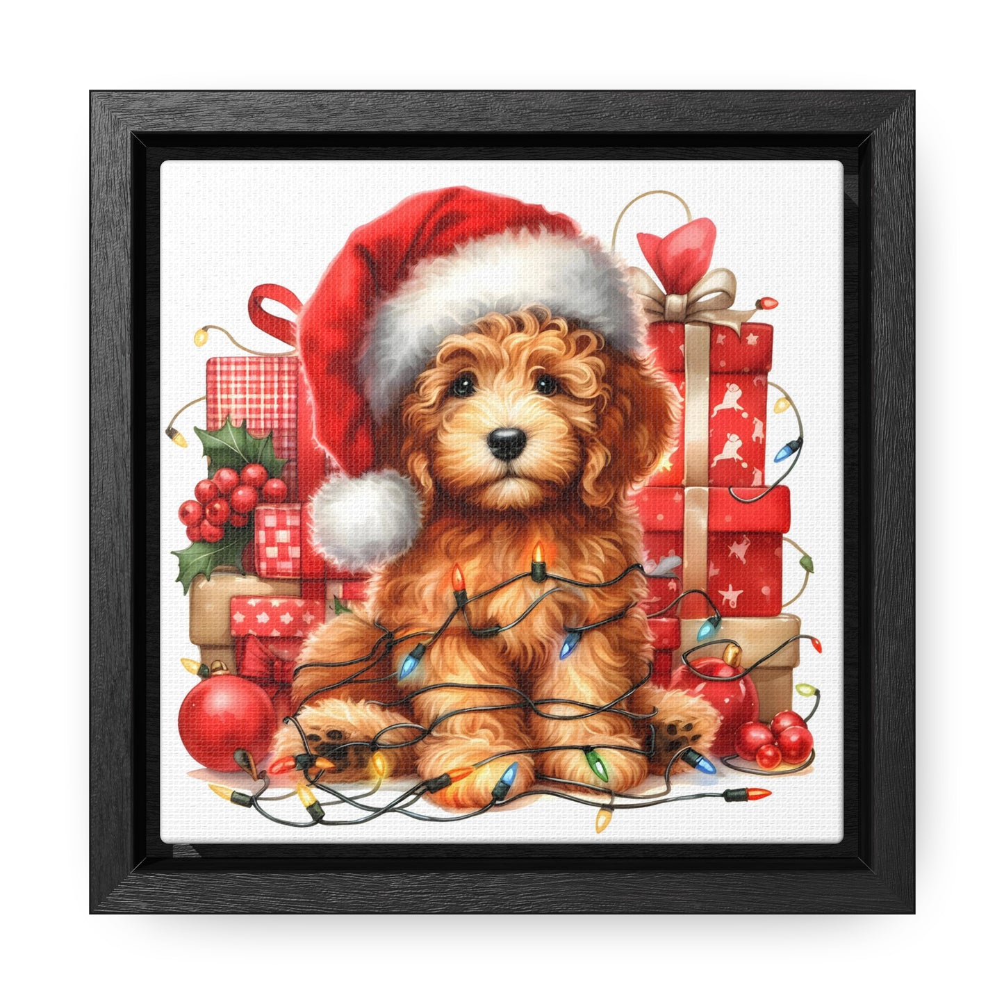Christmas Lights Doodle - Wooden Gallery Canvas - Square Frame - Nice!