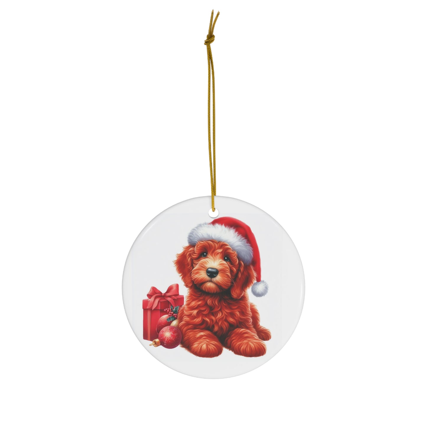 Christmas Red Santa Hat Doodle - Ceramic Ornament