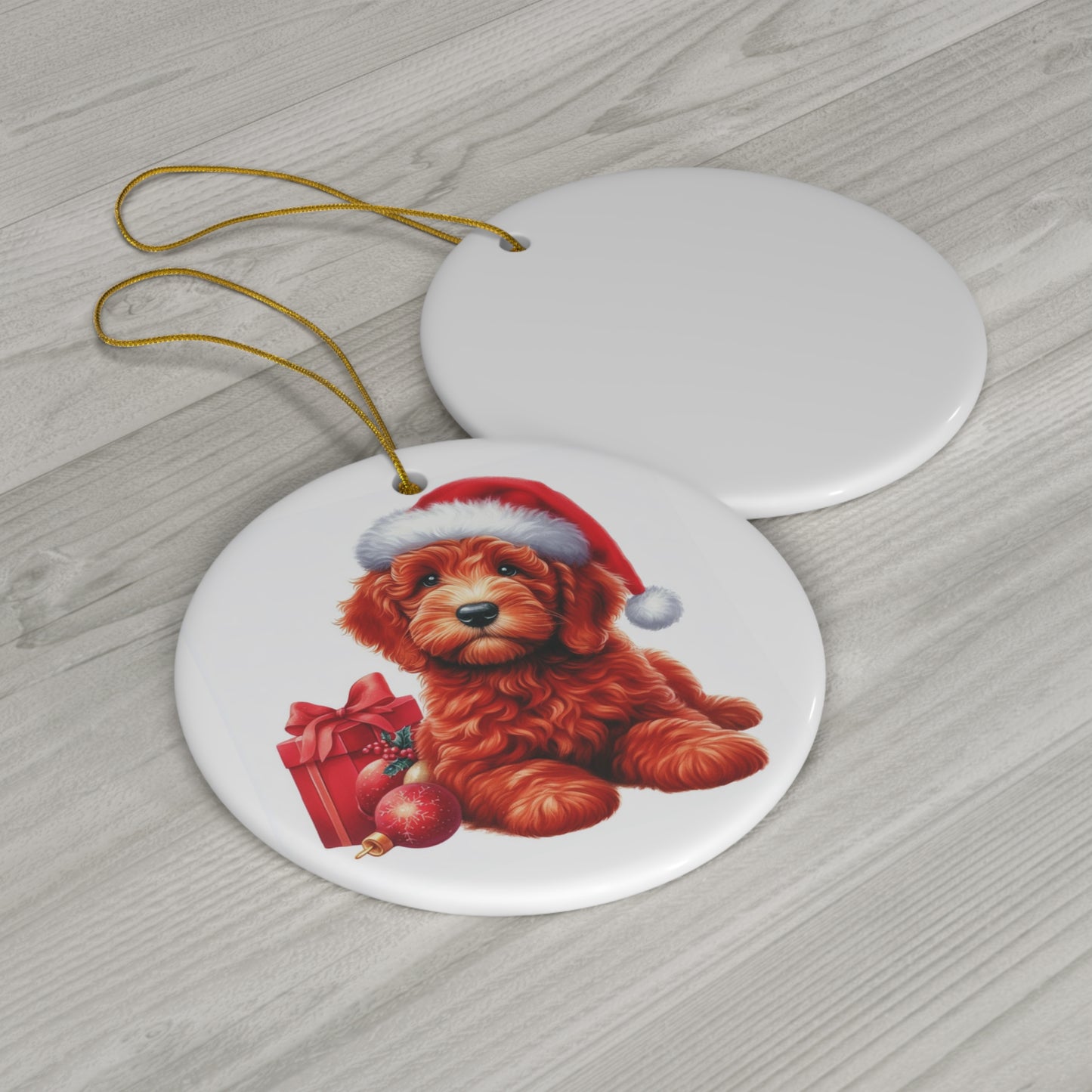 Christmas Red Santa Hat Doodle - Ceramic Ornament