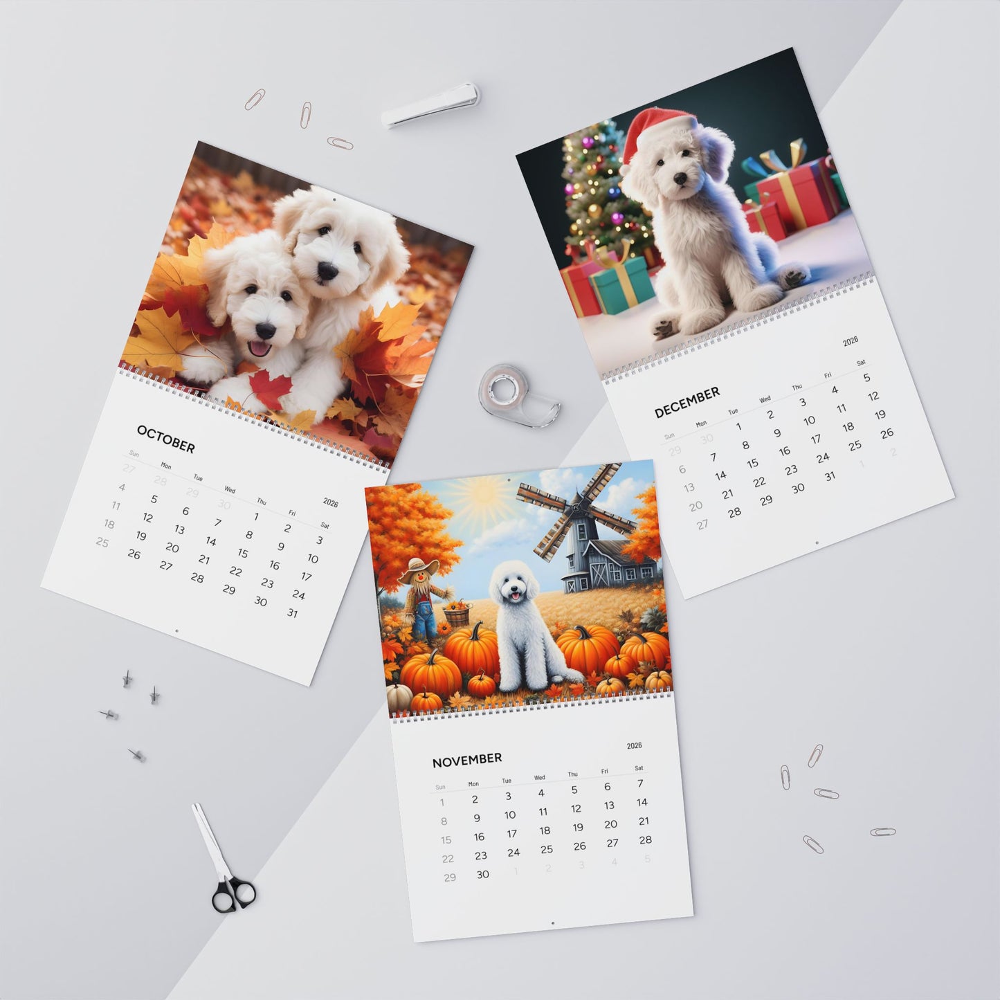 White Doodles Wall Calendars (2026)