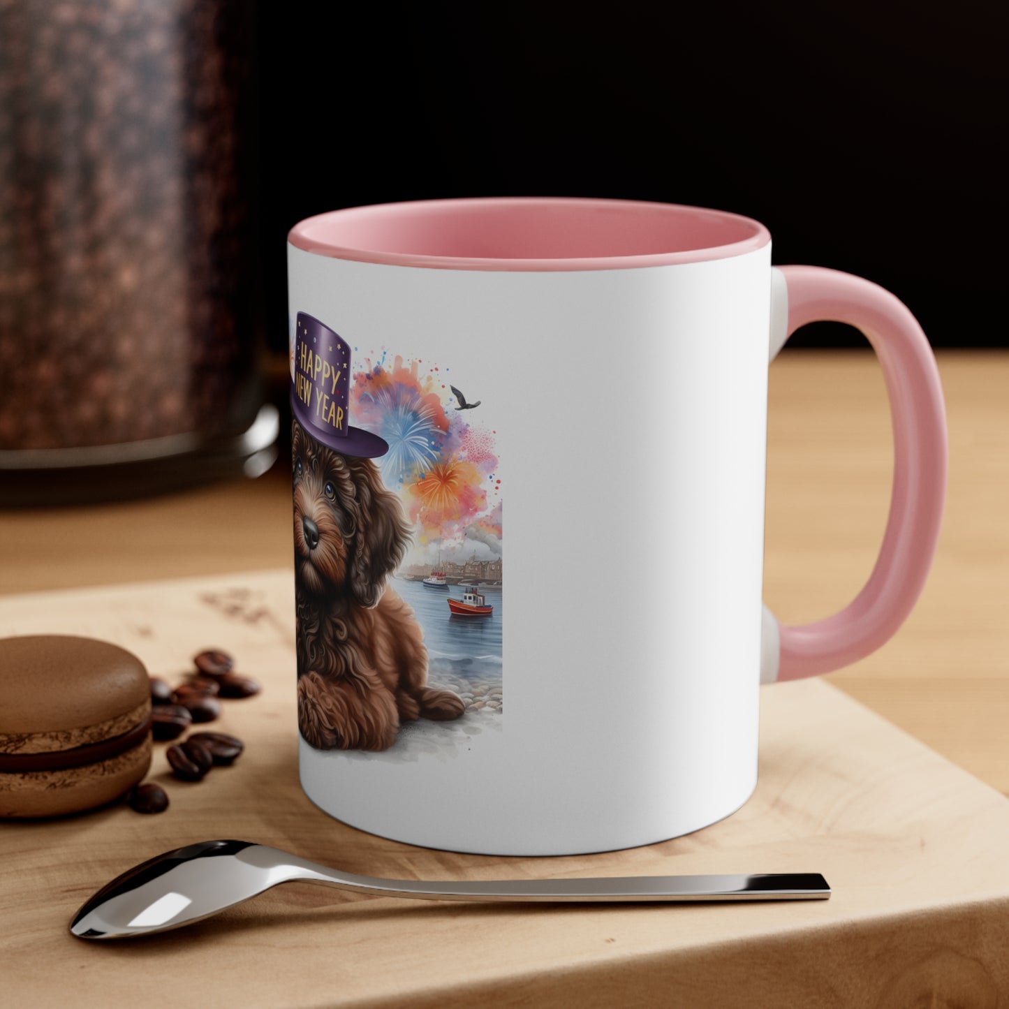 Chocolate Brown Happy New Year Doodle - Accent Coffee Mug, 11oz