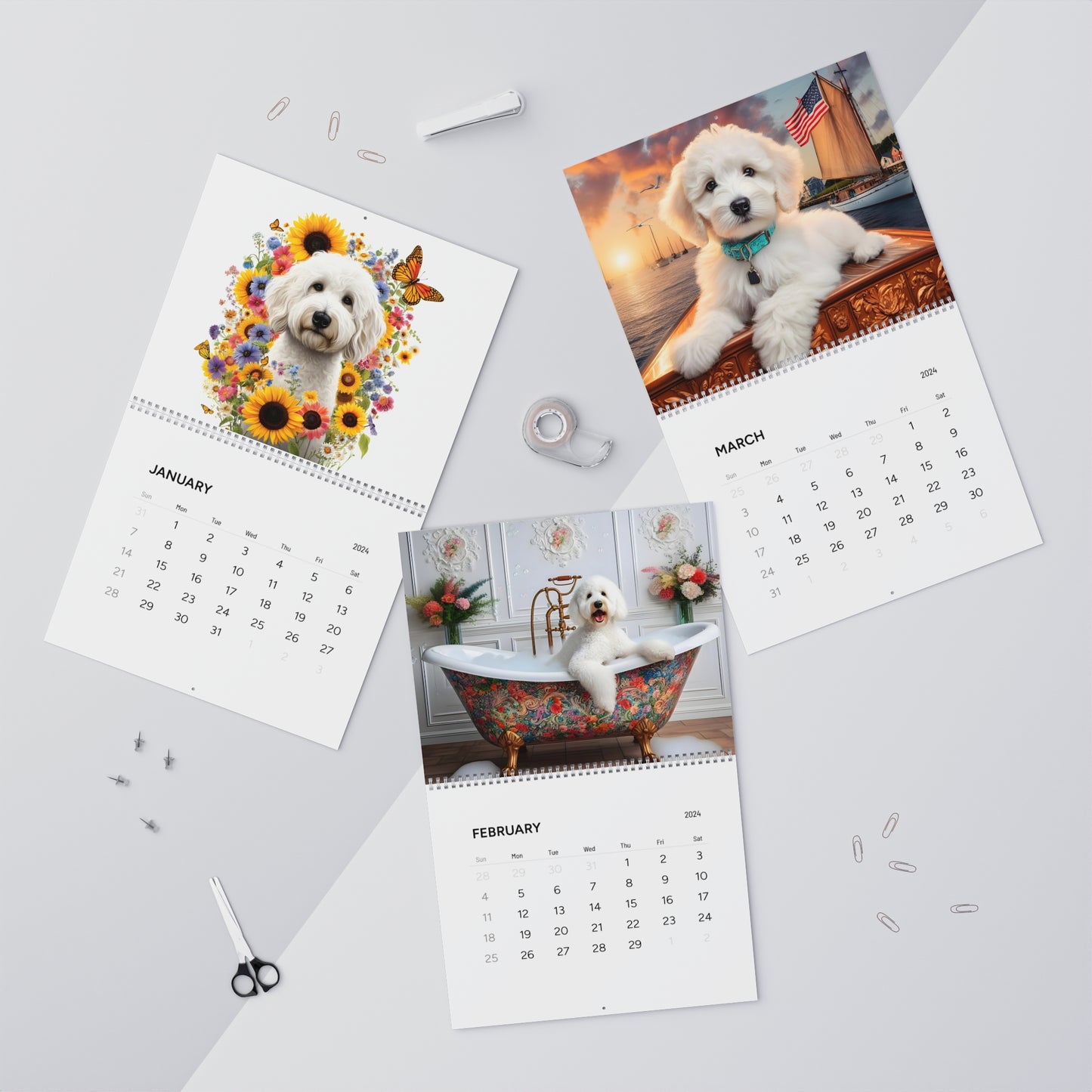 White Doodles Wall Calendars (2025)