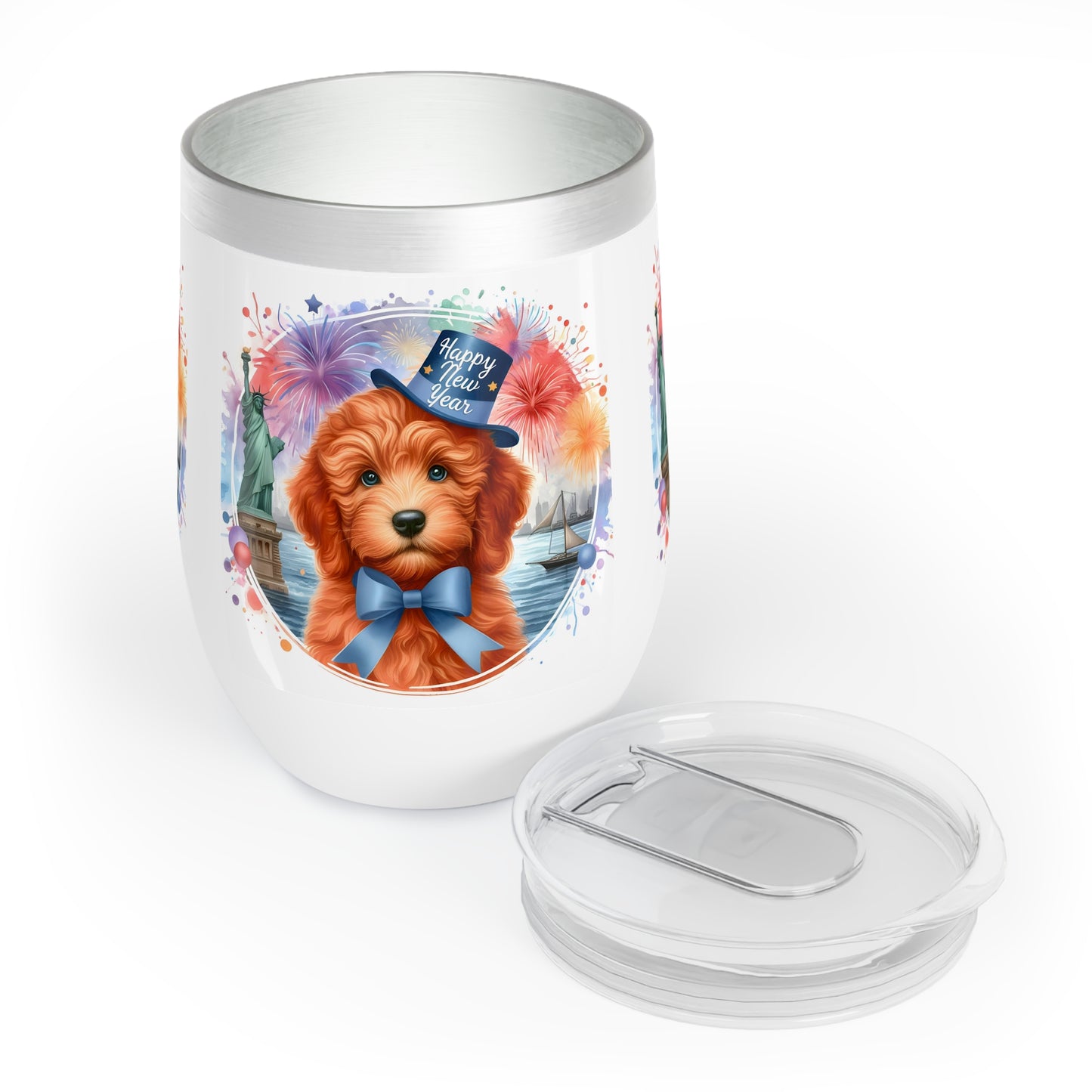 Apricot Doodle Happy New Year - Chill Wine Tumbler