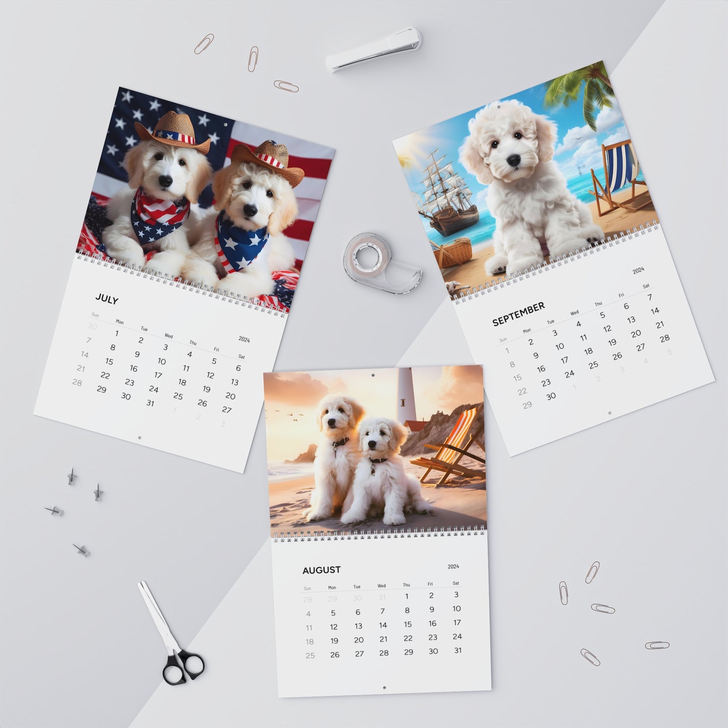 White Doodles Wall Calendars (2025)