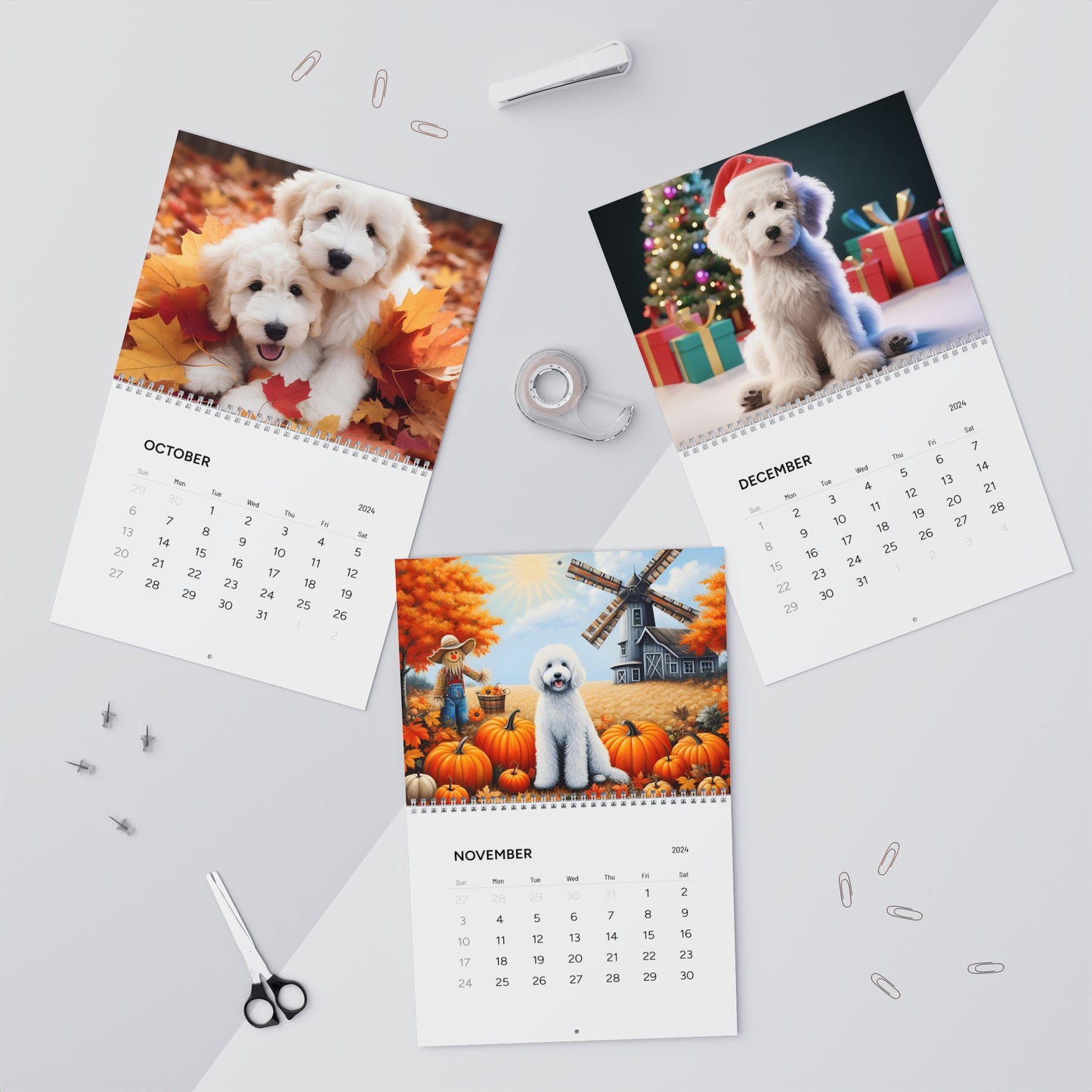 White Doodles Wall Calendars (2025)