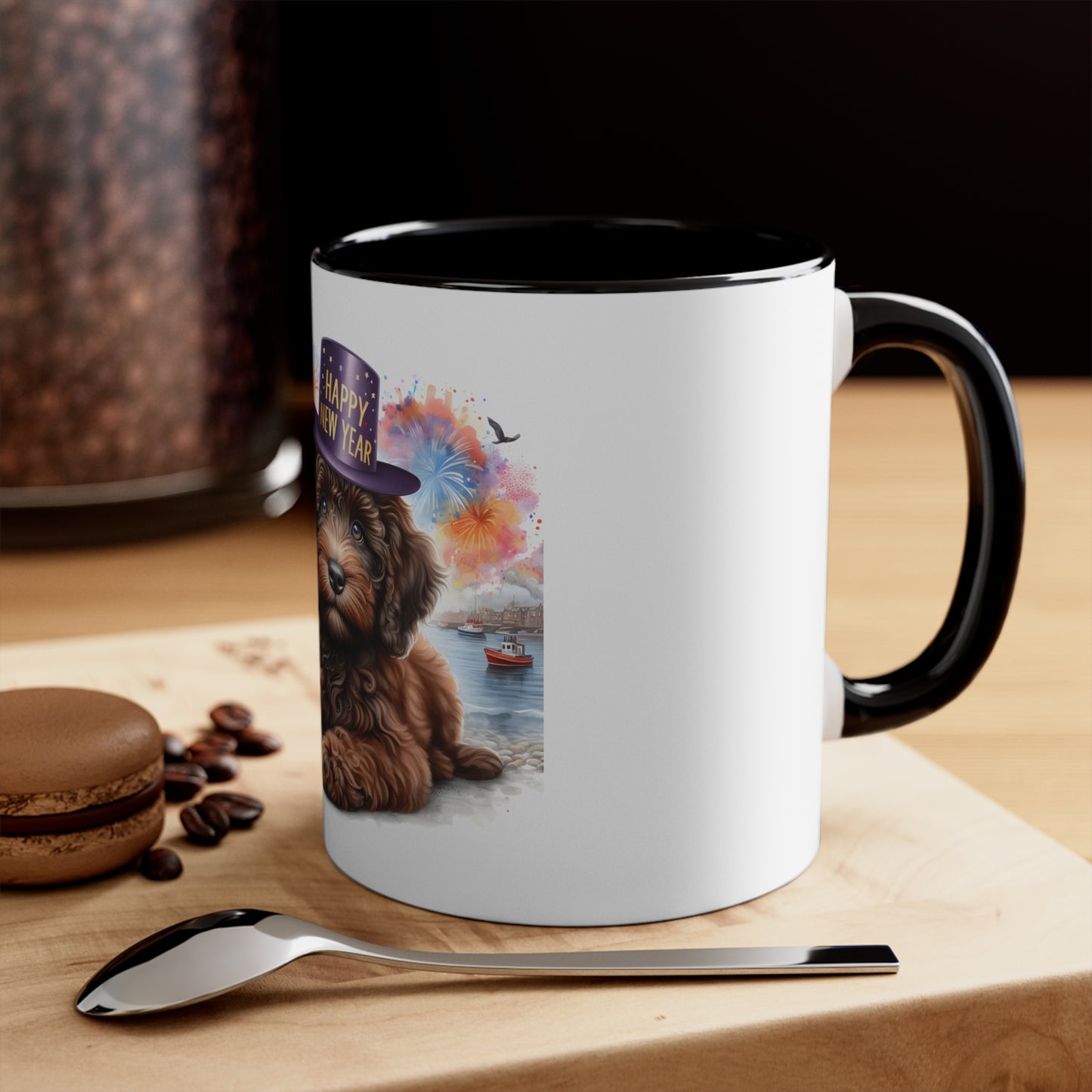 Chocolate Brown Happy New Year Doodle - Accent Coffee Mug, 11oz