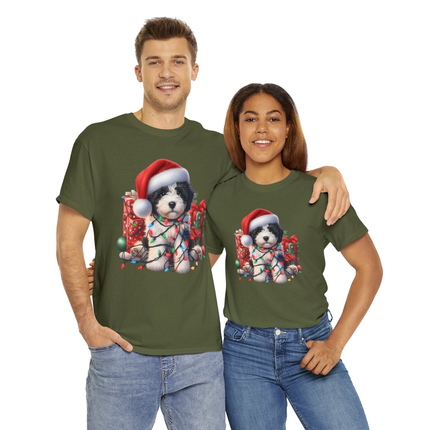 Black & White Christmas Doodle - Adult Unisex Gildan Heavy Cotton T Shirt