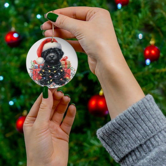 Black Doodle Puppy Ceramic Ornament