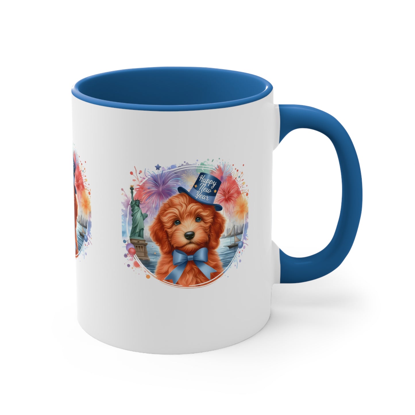 Apricot Doodle Happy New Year - Accent Coffee Mug, 11oz