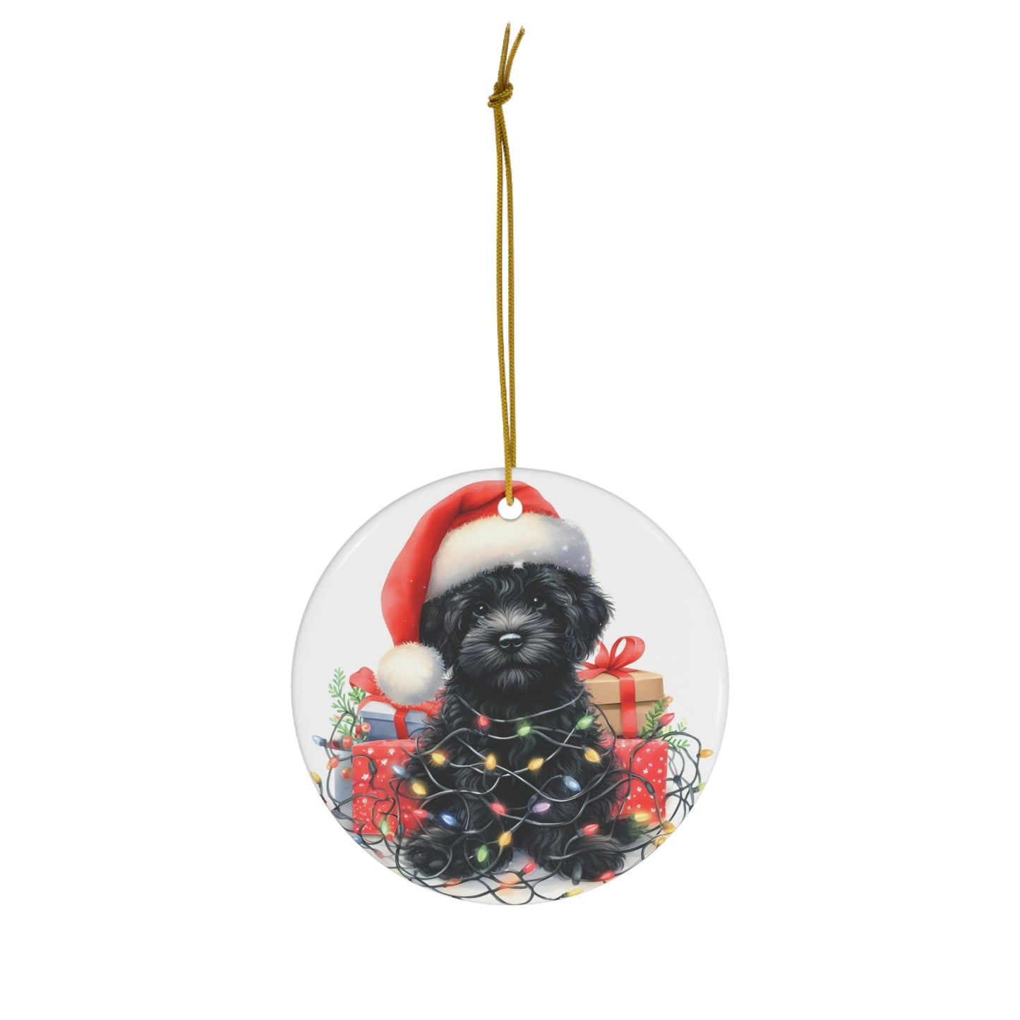 Black Doodle Puppy Ceramic Ornament