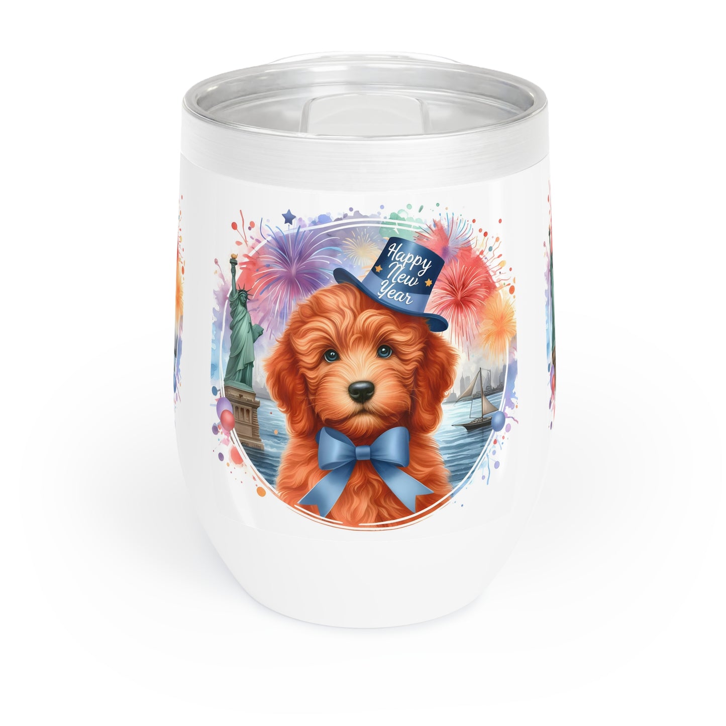 Apricot Doodle Happy New Year - Chill Wine Tumbler