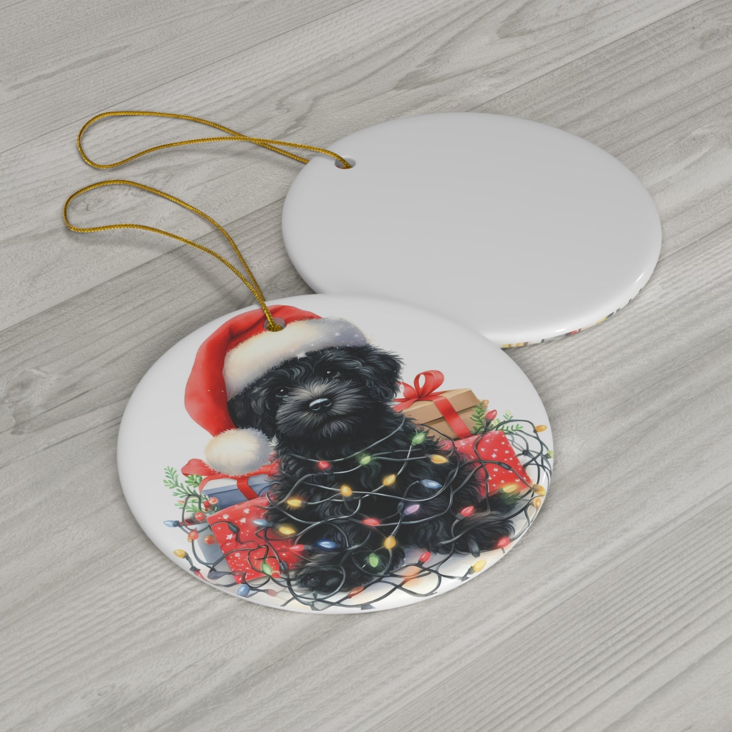 Black Doodle Puppy Ceramic Ornament