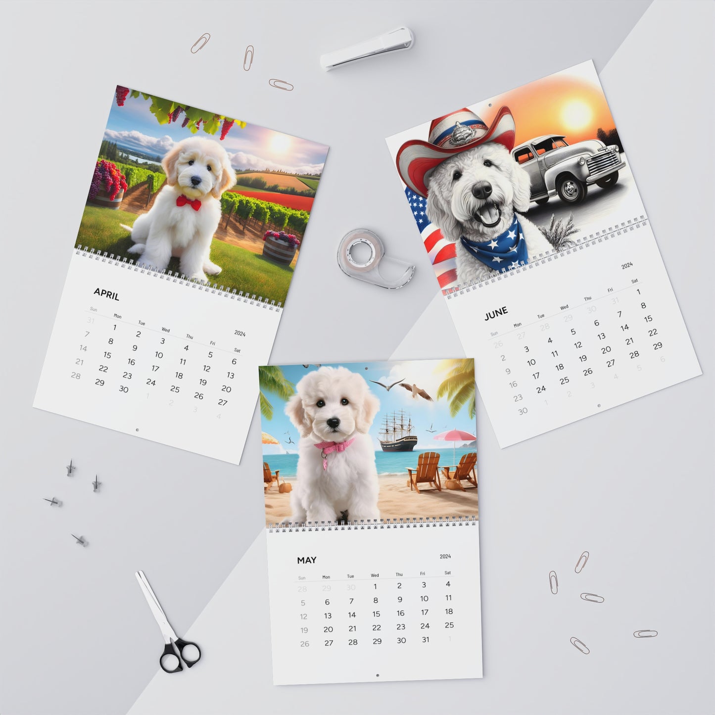 White Doodles Wall Calendars (2025)