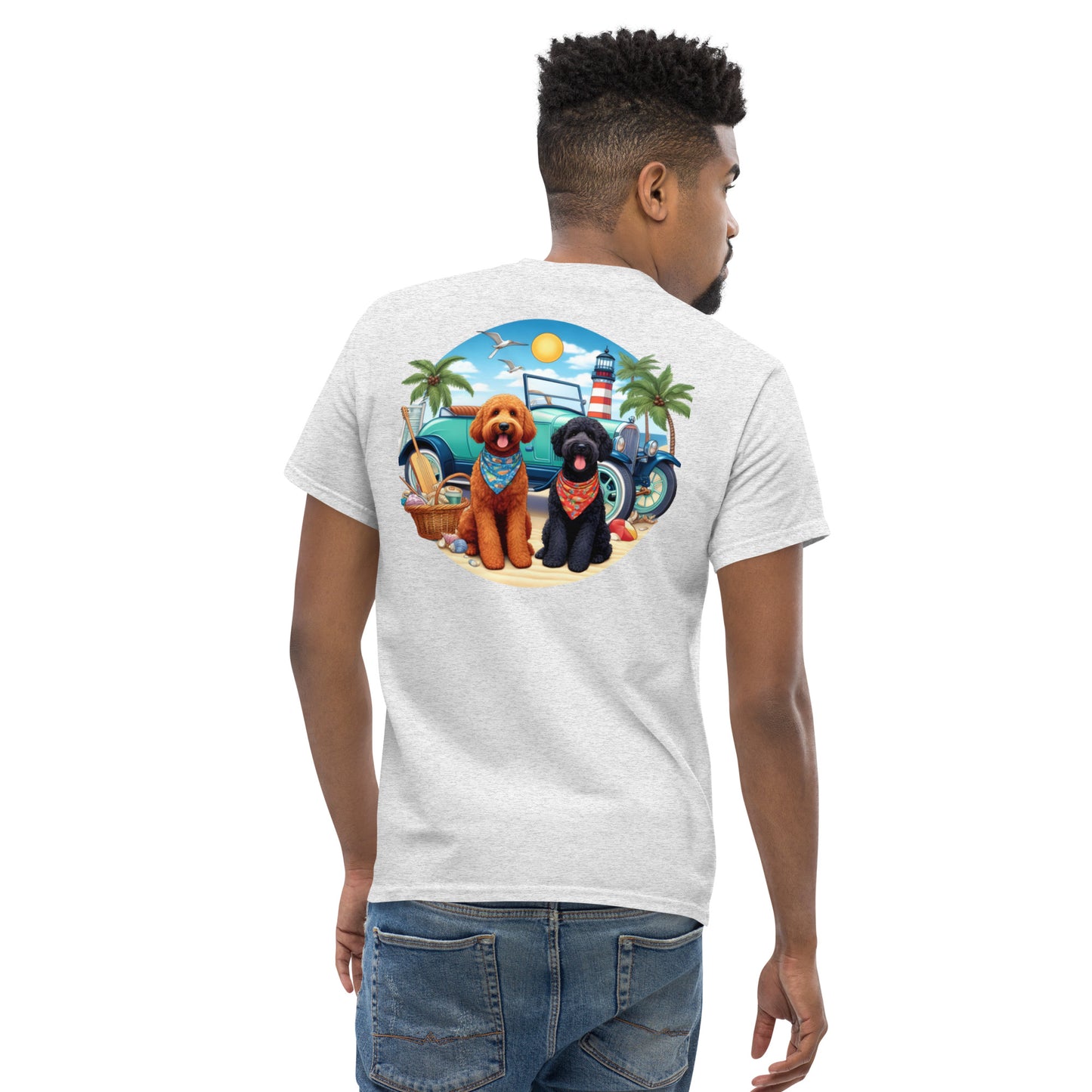 Doodles Antique Car on Beach - Men's Classic Gildan T Shirt