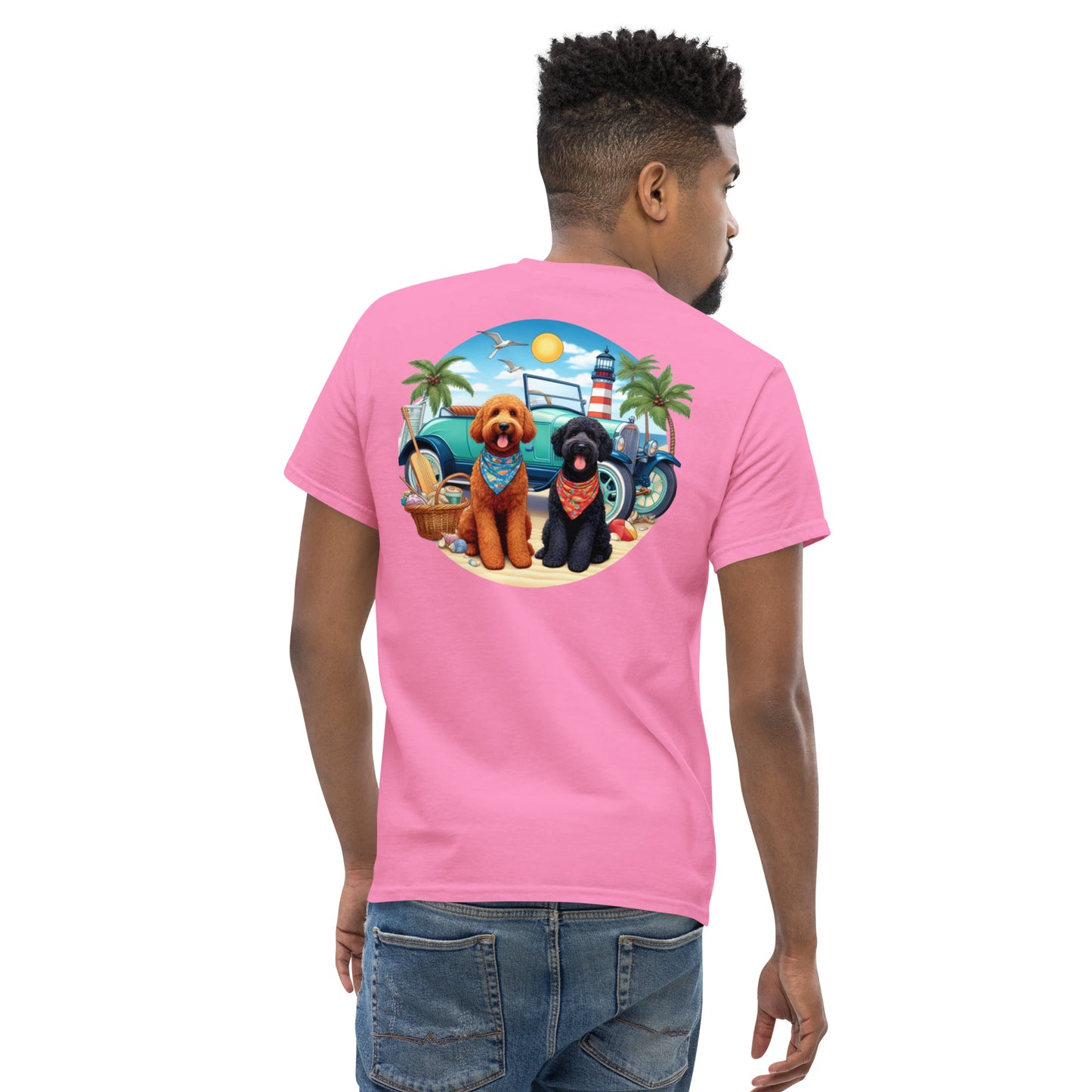 Doodles Antique Car on Beach - Men's Classic Gildan T Shirt