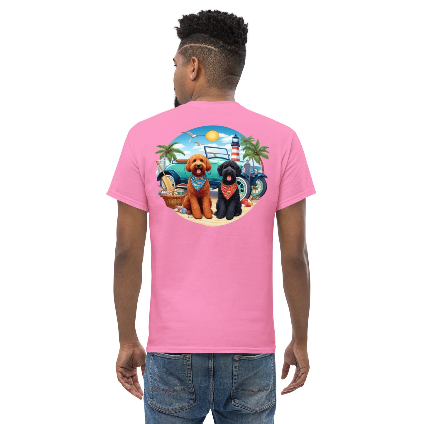 Doodles Antique Car on Beach - Men's Classic Gildan T Shirt