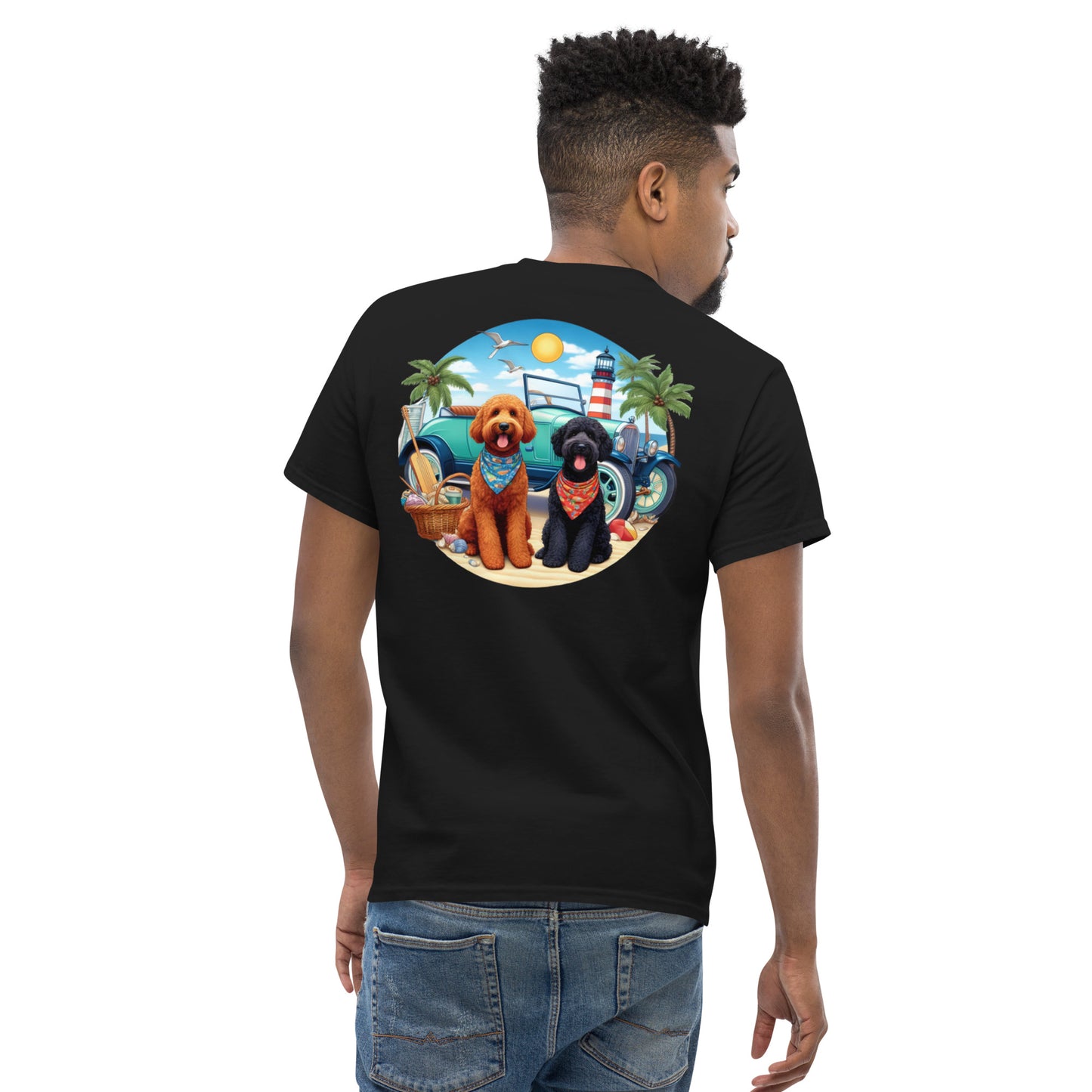 Doodles Antique Car on Beach - Men's Classic Gildan T Shirt