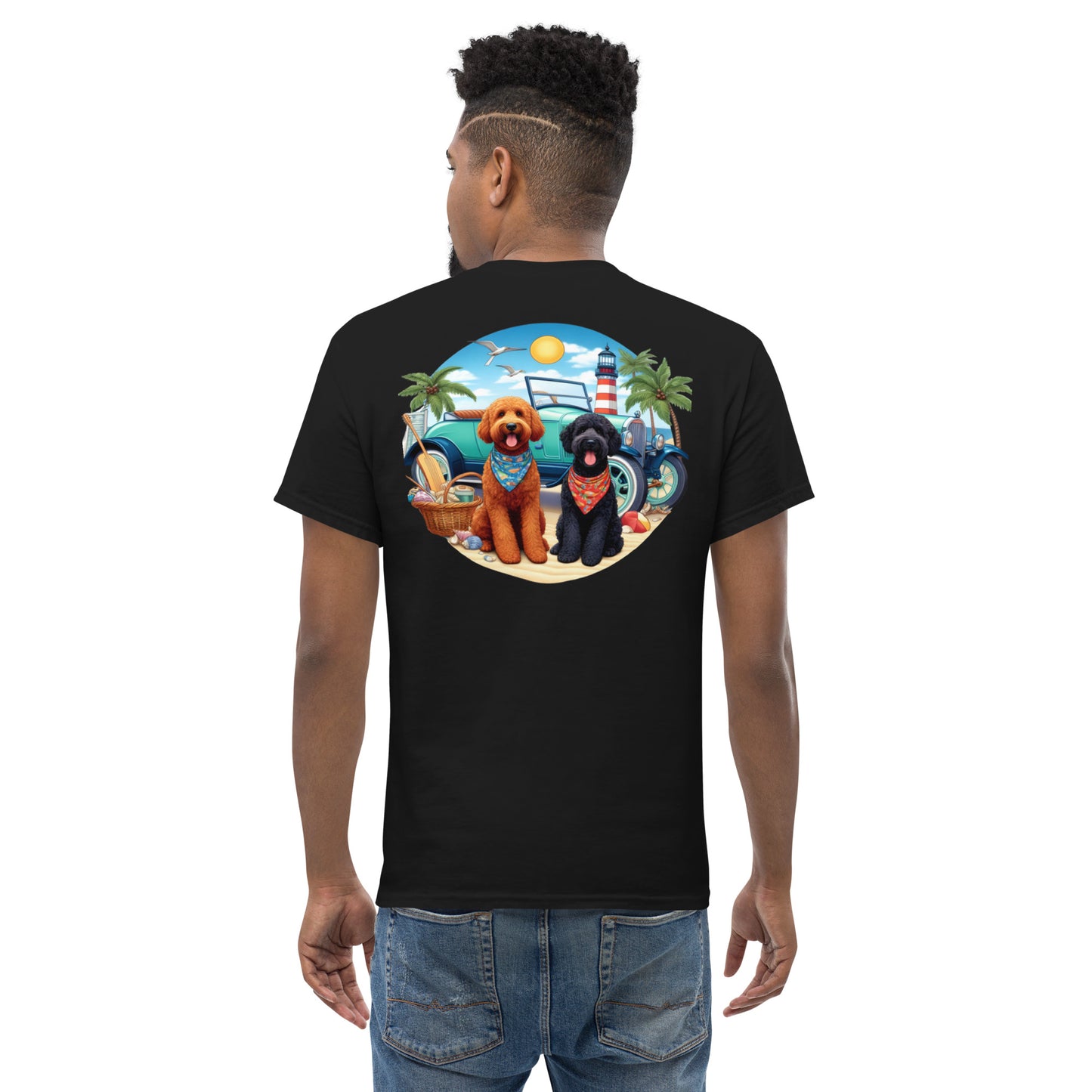 Doodles Antique Car on Beach - Men's Classic Gildan T Shirt