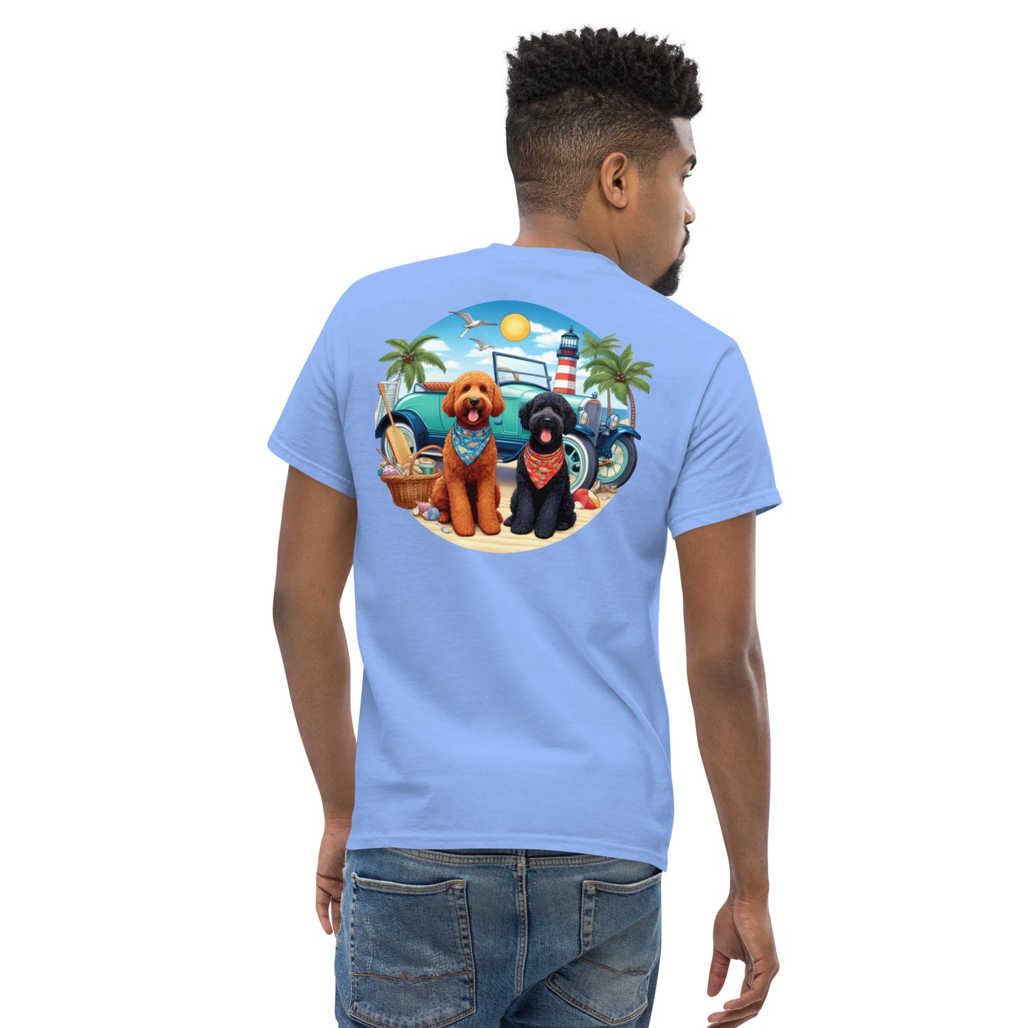 Doodles Antique Car on Beach - Men's Classic Gildan T Shirt
