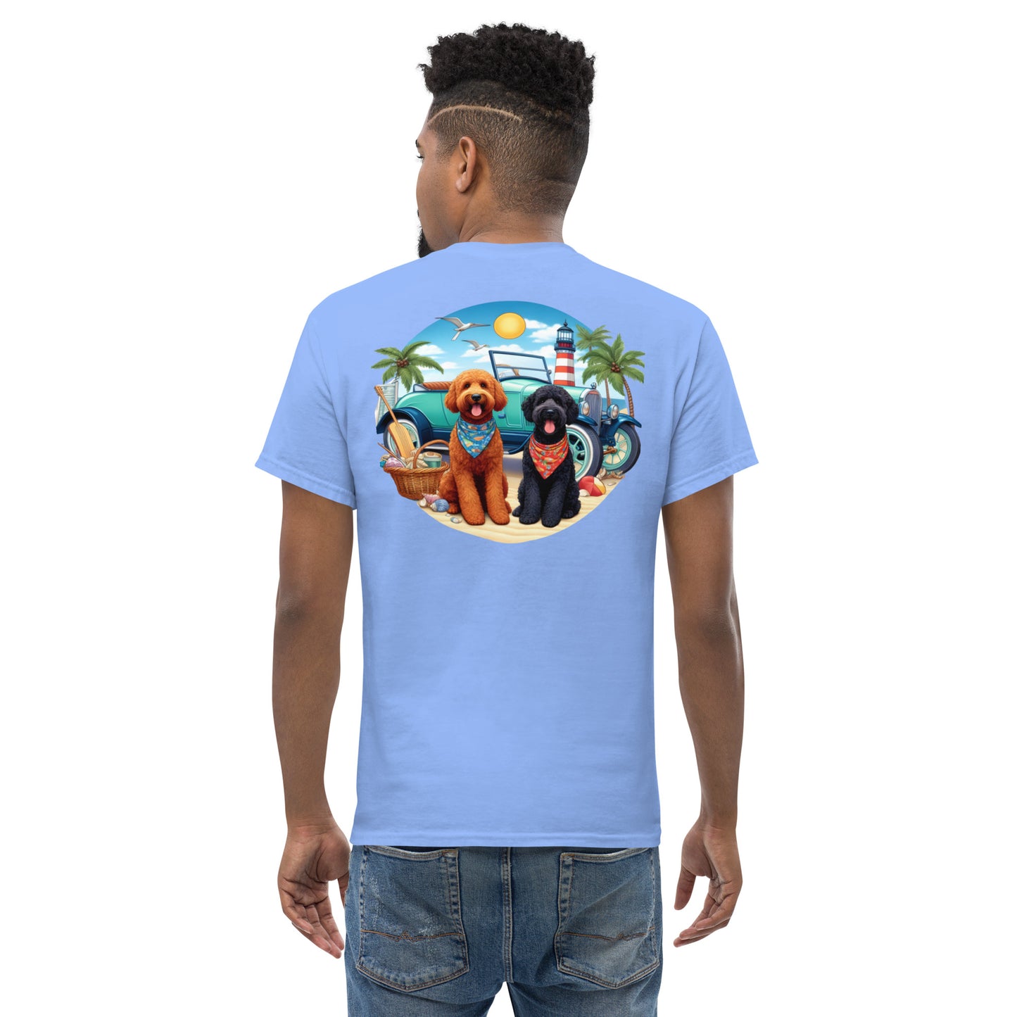 Doodles Antique Car on Beach - Men's Classic Gildan T Shirt