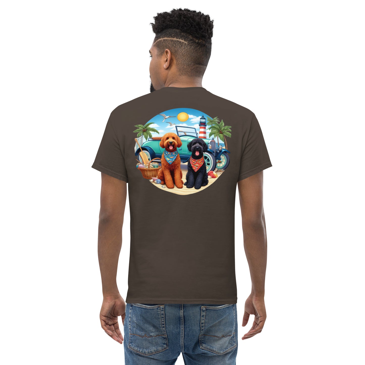 Doodles Antique Car on Beach - Men's Classic Gildan T Shirt