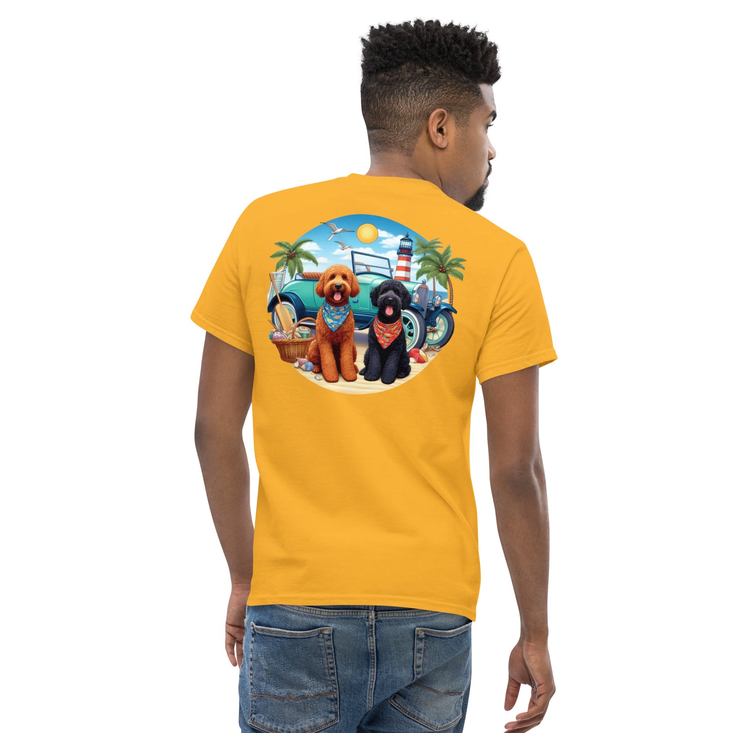 Doodles Antique Car on Beach - Men's Classic Gildan T Shirt