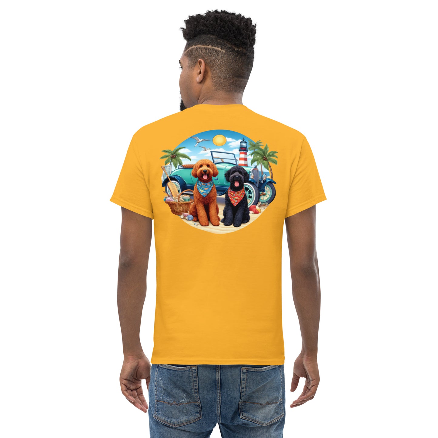 Doodles Antique Car on Beach - Men's Classic Gildan T Shirt