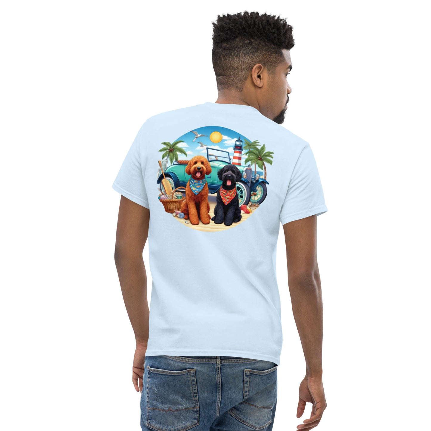 Doodles Antique Car on Beach - Men's Classic Gildan T Shirt