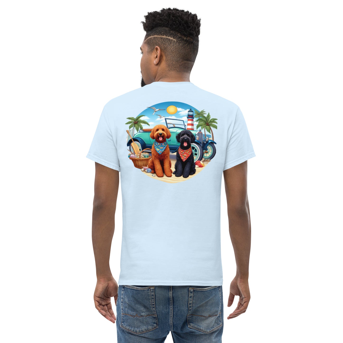 Doodles Antique Car on Beach - Men's Classic Gildan T Shirt