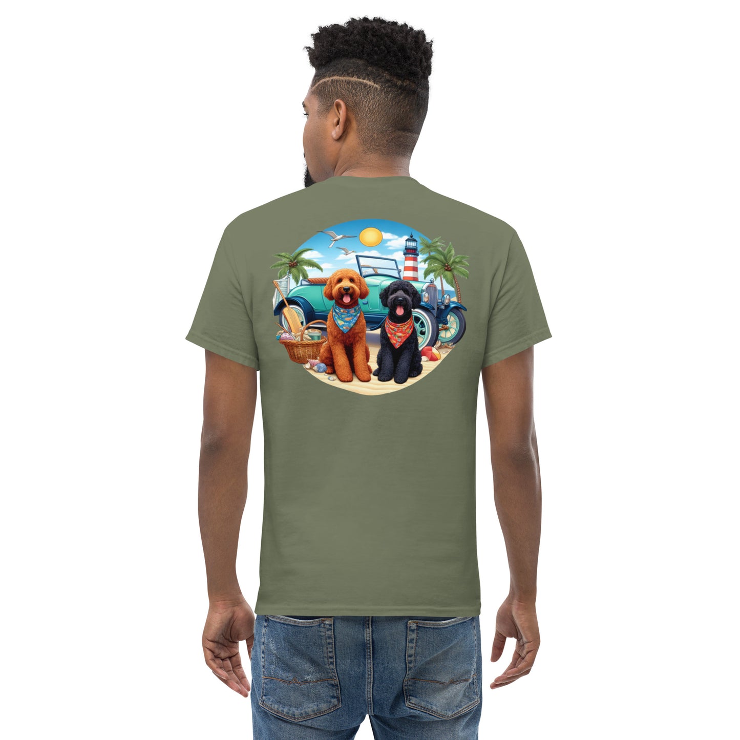 Doodles Antique Car on Beach - Men's Classic Gildan T Shirt