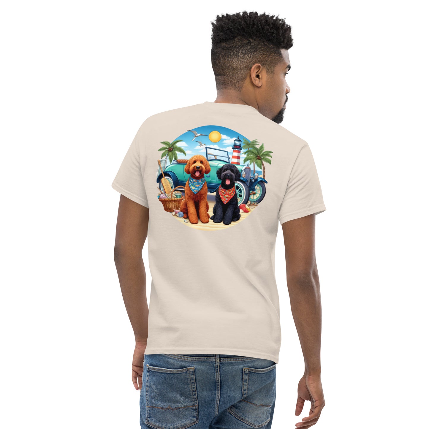 Doodles Antique Car on Beach - Men's Classic Gildan T Shirt