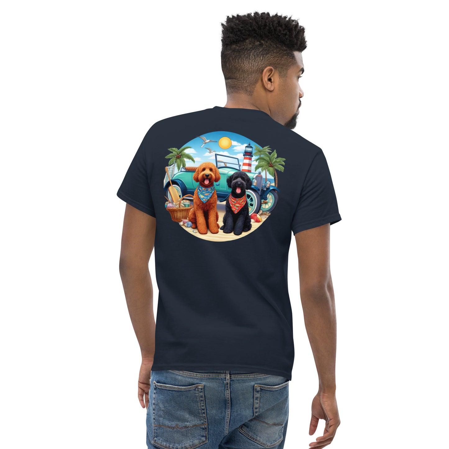 Doodles Antique Car on Beach - Men's Classic Gildan T Shirt