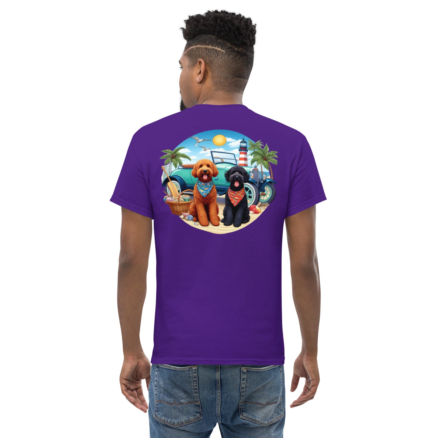 Doodles Antique Car on Beach - Men's Classic Gildan T Shirt