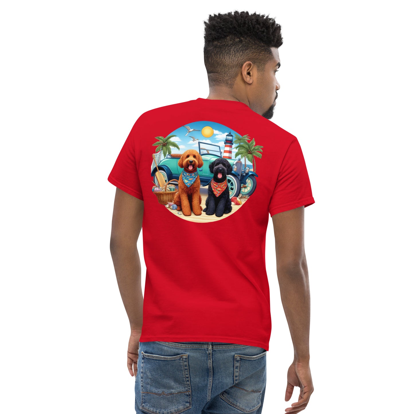 Doodles Antique Car on Beach - Men's Classic Gildan T Shirt