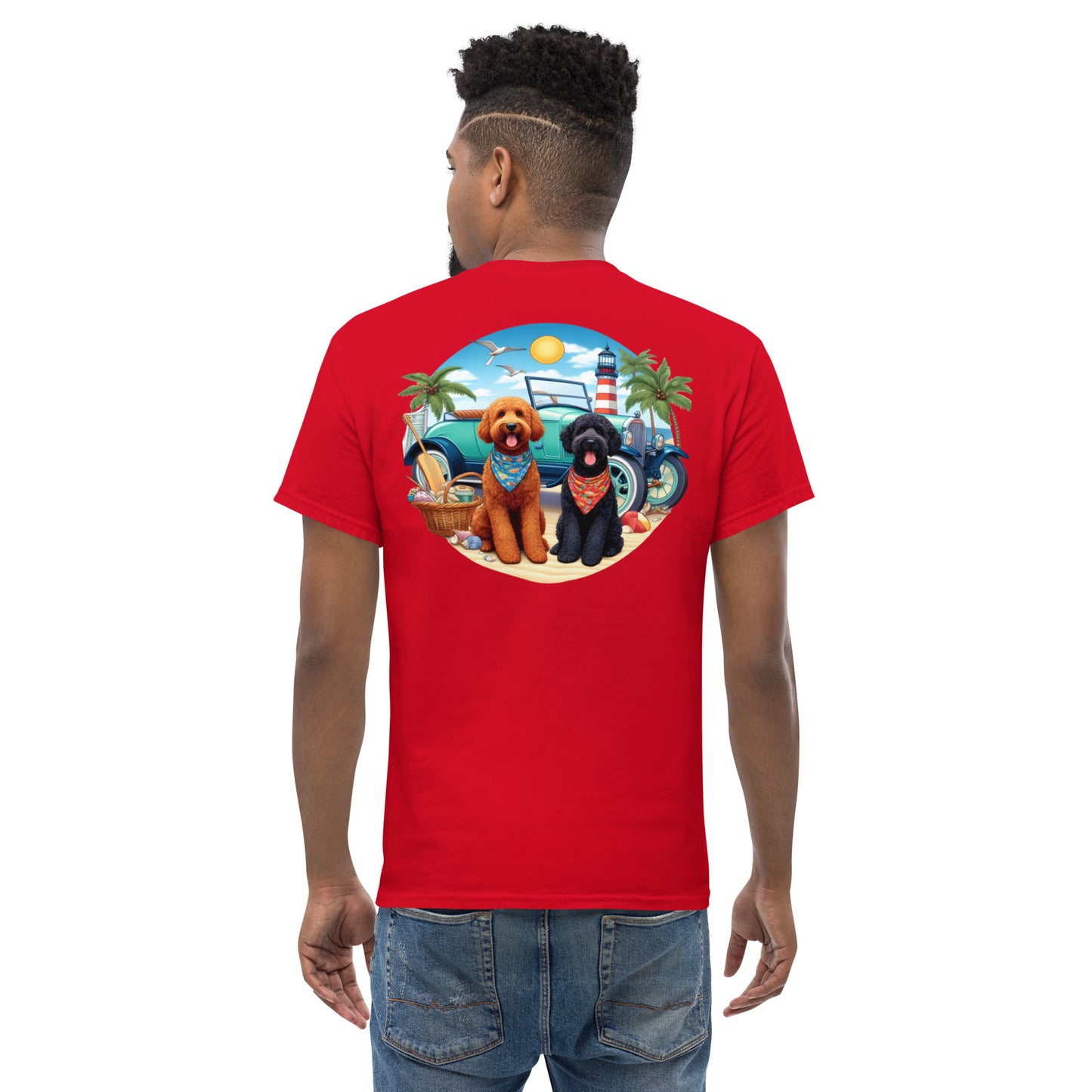 Doodles Antique Car on Beach - Men's Classic Gildan T Shirt